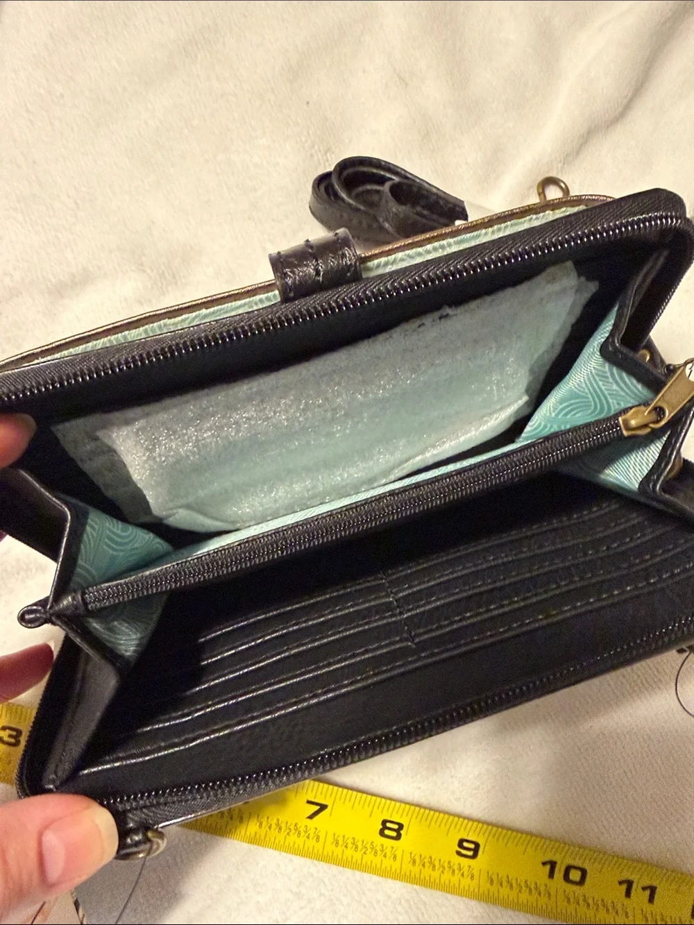 The Sak Metallic Rose Gold Wallet Crossbody with Black Trim